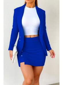Conjunto mujer tres piezas blazer top falda ajuste ceñido elegante chic - azul real - Ver 1