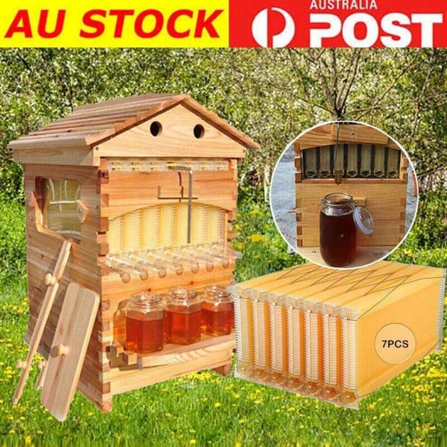 Auto Flowing Full Set 7PCS Beehive Honey Hive Frame +Cedarwood Beekeeping Brood Box - 棕色 - 查看 1