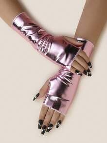 1 双漆皮短款纯色朋克 Y2K 派对、演出、节日服装、角色扮演露指手套 夏季 - 彩色 - 查看 8