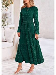 Swiss Dot A Line Maxi Dress Dresseshalloween - 墨綠色 - 查看 5