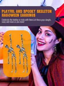 Punk Halloween Earrings For Women, Spooky Skull Skeleton Dangle Earrings For Women, Drop Earring,Scary Halloween Party Earring For Halloween Accessories