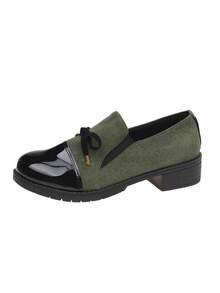Sapatos Femininos Planos, Sapatos Casuais, Sapatos de Casa, Mocassins, Sapatos de Enfermeira, Sapatilhas com Laço, Elástico de Veludo Respirável - Sapatos Slip-On - Verde Militar - Visão 7