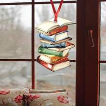 1Pcs Multicolour Book Stack Ornament For Christmas Tree Book Lover Pendant Decoration Decorative Hanging Ornaments For Car Rearview Mirror Charm Flat Hanging Ornament Xmas Festival - Perfect For Holiday Home Decor Gift Idea And Festive Seasonal Display