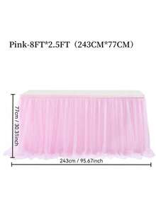 1pc Light Pink Tulle Ruched Table Skirt, Suitable For Rectangular And Round Dining Tables - Perfect For Birthday Party, Wedding, Bridal Shower, Cake Table Decor And All Celebration Events - Baby Pink - View 6