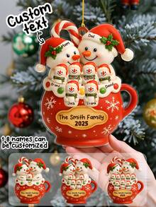 Personalized Family Snowman Christmas Decorations, Customizable With 1-10 Names And Text, 2025 Holiday Hot Cocoa Cup Design, Unique Holiday Commemorative Gift, Customized Name Christmas Tree Ornaments For Parents, Grandparents, Couples, Popular Family Christmas Decor Creativity, Personalized Home Decorations, Customized Name Christmas Gifts. - Multicolor - View 1