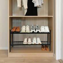 Nijoam Shoe Rack - Metal Shoe Organizer 2 Tier Shoes Shelf Storage 35 Inches Stackable Long Show Stand Holder For Closet Entryway Garage Floor Door Entrance Black