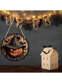 Halloween Home Decoration 2D Halloween Pumpkin Witcher Wooden Round Logo Creative Decoration Brand,Christmas - Orange - View 3