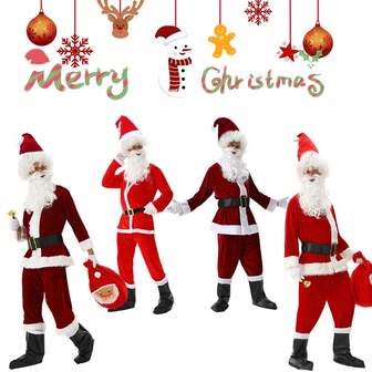 Santa Claus Costume Set,Men Christmas Dress Up For Christmas Party And Theme Activity,Just Clothes,No Boot