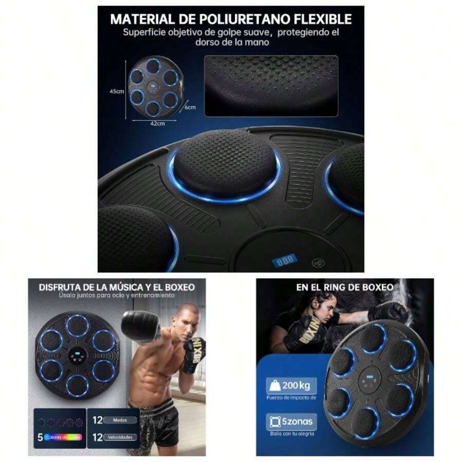 YOMYM Maquina de Boxeo Musical, Box Musical de Pared con Guantes de Boxeo, Entrenador de Box de Pared, para Hombres Mujeres Boxing Training, 12 Modos, 5 Colores de Iluminacin, Altura Ajustable - inicial - Ver 1