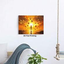 1pc Canvas Framed Wall Art Butterfly And A Person Is Coming From Afar Poster Modern Canvas Print Framed Wall Art Painting Ready To Hang Office Living Room Home Decor Picture Artwork Decor.Stretched And Framed Ready To Hang. - White - View 5