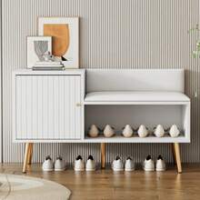 Modern, Luxurious Shoe Chest In White With Storage Space, Upholstered Bench, And Backrest - Shoe Rack With Metal Handles And Metal Legs - Perfect For The Entrance Area - Dimensions: W100/D40/H58 Cm - 白色 - 查看 4