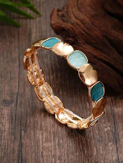 1 Vòng tay hợp kim kẽm tráng men dầu nhỏ giọt, trang sức thời trang dành cho nữ, phù hợp với mọi dịp, phụ kiện thời trang, trang phục thường ngày, thiết kế, kim loại chất lượng cao, vòng tay tráng men xanh, phụ kiện đeo tay nổi bật, phụ kiện dành cho nữ