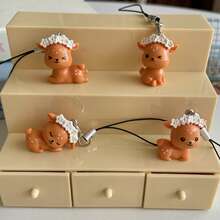 1 pieza/4 piezas Lindo encanto de teléfono con corona de flores y ciervo, estilo Ins, accesorio de bolso de resina, regalo dulce y de dibujos animados para la novia