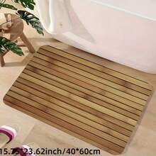1pc Natural Bamboo Wood Grain Bath Mat - Non-Slip, Super Absorbent Silicone Bathroom Carpet, Quick Dry, Suitable For Bathroom, Kitchen, Living Room, Cafe, Bar, Garden - Essential Personal Care Gift, Ideal For Bathroom Decor.
