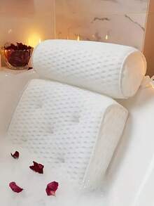 1pc Bathtub Pillow, Neck And Back Support, 4D Mesh Bath Pillow With 6 Suction Cups And Hooks, Bathroom Accessories, Comfortable Bathing, Bath Sponge, Body Scrub, Bathroom Set, Bathroom Accessories Set, Bath Sponge, Bath Gloves - White - View 2