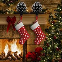 Pine Cone Stocking Holder With Snowflake, 3D Brown Metal Mantel Stocking Hangers Fireplace Mantel Decorations Holiday Supplies