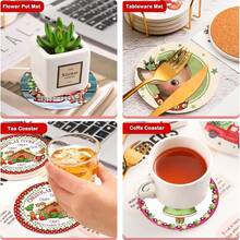 4pcs/8pcs Christmas Themed Coasters, Christmas Pattern Absorbent Pads For Coffee, Drinks, Kitchen, Table, Room, Bar Decor, Holiday Gifts