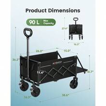 Wagon Cart Foldable Collapsible Wagon Cart With 360 LBS Max Load And Expandable Storage 90L Foldable Grocery Cart With 2 Cup Holders For Outdoor Groceries Garden And Camping