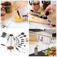 Measuring Cups and Spoons Set, 13 - Piece Stainless Steel Measuring Cup and Magnetic Measuring Spoon Set, Stackable Kitchen Tools and Used Dry Ingredients Black - Acero Inoxidable - Ver 1