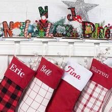 4PCS Stocking Holders Set Include Black Metal Stocking Hangers Wooden Ornaments Weighted Non - Slip Hanging Hooks Fireplace Mantel Decor