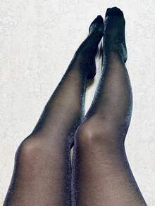 女士黑色透明亮片袜 - 银色亮片线条，超薄显瘦，荧光色，防勾丝，圣诞礼物 - 彩色 - 查看 6