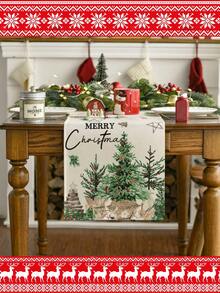 Christmas Pine Tree Table Runner - Polyester Woven Rectangular Table Decor, Decorated With Holly Berries And Merry Christmas Greeting, Suitable For Home, Party, Seasonal Kitchen And Dining Room Decoration - Green - View 14
