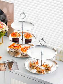 1pc 2/3 Tier Stainless Steel Cupcake Stand, Reusable Dessert Tray, Juice & Candy Display Rack For Christmas, Wedding, Birthday Party, Baby Shower Decoration - Silver