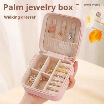 1pc Leather Jewelry Storage Box, Portable Jewelry Case, Anti-Oxidation Jewelry Box, Multi-Function Ring Box, Scratch-Resistant Jewelry Display Box, Makeup Box, Suitable For Rings, Necklaces, Bracelets, Earrings, Great Gift For Women And Bridesmaids, Travel Essential