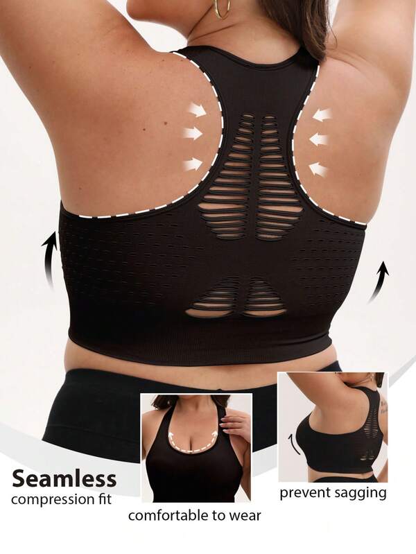 Sujetador deportivo transpirable y cómodo con diseño calado para mujeres de talla grande, adecuado para el gimnasio, entrenamiento y uso diario