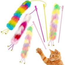 3 Pack Cat Wand Toy, Rainbow Cat Feather Toys With Bells, Teaser Wand With Soft Furry Tail, Interactive Toys For Indoor Cats & Kitten & Kitty - B-4件 - 查看 8