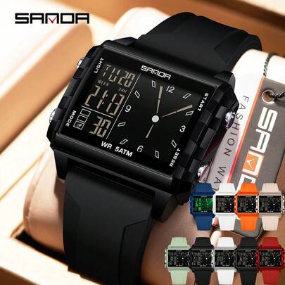 SANDA Relógio Digital SANDA Masculino e Feminino, Relógio de Pulso Esportivo da Moda, Marca de Luxo Multifuncional com Alarme, Data, Semana, Cronômetro, Função de Luz EL, Impermeável, Eletrônico, LED, Presente Original para Homens e Mulheres 2198