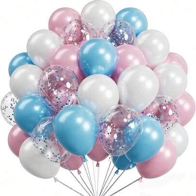 67pcs/32pcs Set Of 12inch/10inch Macaron Pink, Macaron Blue, White, Red Glitter, Blue Glitter Latex Balloons, Suitable For Birthday Party, Gender Reveal, Wedding Decoration, Indoor And Outdoor Decor