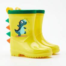 GentleChild Original Design Kids Cartoon Dinosaur Rain Boots, New Outdoor Waterproof One-Piece Cute 3D Shape Anti-Slip Water Shoes, Preschool & Elementary Students School Rainy Season Lightweight Soft Comfortable Rain Boots For All Seasons