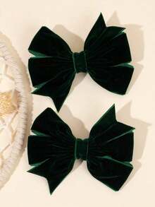 2pcs Dark Green Velvet Hair Bows For Girls Plain Bow Alligator Clips Solid Color Bow Hair Clips Fall Winter Barrettes New Year Gift For Kids Elegant Hairpins Holiday Party Headpiece Kids Baby Hair Accessories - 多色 4 - 查看 1