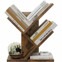 Tree Bookshelf 3 Tier Book Shelves Storage Organizer Desktop Bookshelf Floor Standing Bookcase Display For Magazine Books Small Tree Bookshelf For Bedroom Living Room Office Rustic Brown