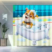 1pc  Bubble Bath Bulldog Shower Curtain - Durable Polyester, Playful Cartoon Bulldog Bubble Bath Design, Washable Bathroom Decor, Bathtub & Bubbles Theme, Perfect For Kids' Bathrooms, Bathroom Decor And Accessories