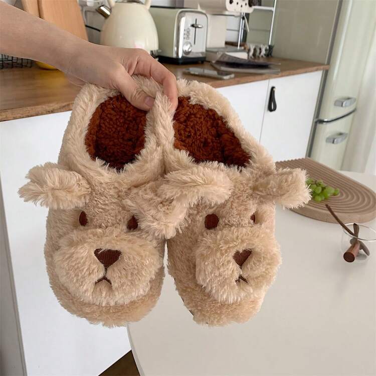 XIXITIAO 1 paire de mules en peluche mignonnes et dessin animé pour femmes, pantoufles d'intérieur douces et chaudes avec une semelle fine, motifs lapin et ours, convient pour l'automne/l'hiver, couples et meilleurs amis