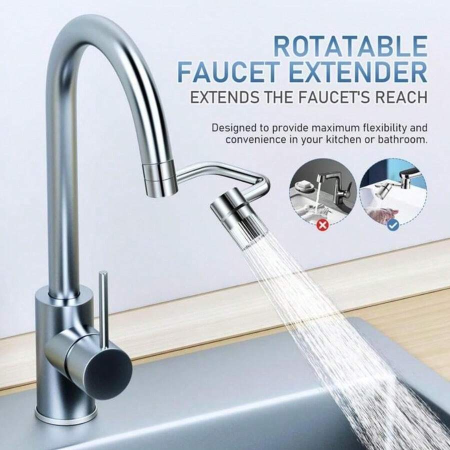 Stainless Steel 1440° Rotatable Faucet Aerator Extension For Effortless All-Angle Control With Dual Spray Modes & Easy Installation For Kitchen & Bathroom Sinks - 1 Pc - View 1