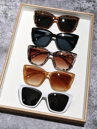 5 Pairs Of Different Color European And American Street Style Glasses | Square Frames To Slim | Brown/Black/White | Fashionable And Versatile | Essential For