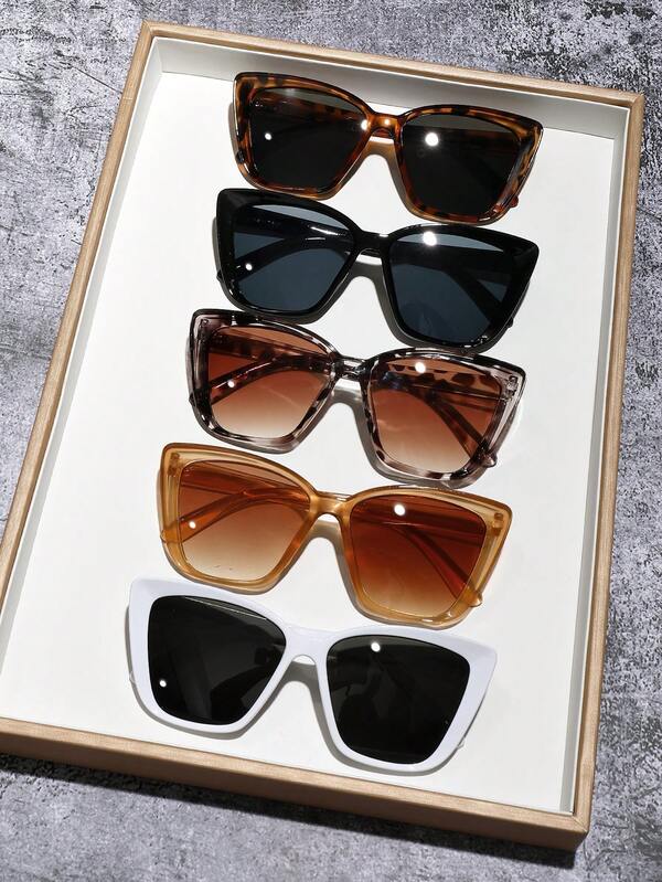 5 pares de gafas de estilo callejero europeo y americano de diferentes colores | Marcos cuadrados para estilizar | Marrón/Negro/Blanco | Elegantes y versátiles | Esenciales para