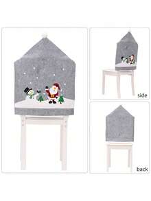 1/4/6 Pcs Christmas Gray Printed Chair Cover, Old Man Snowman Non-Woven Chair Cover Christmas Hat, Holiday Party Cartoon Home Chair Cover, Christmas Decoration Supplies