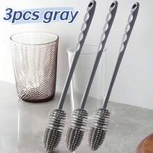 5 piezas Cepillo de botellas de silicona de mango largo - Material de goma, cerdas suaves, limpieza profunda, apto para botellas de agua, tazas de café, biberones - Herramienta de limpieza duradera y sin rayones para la cocina, el baño, la sala de estar, el dormitorio y el exterior