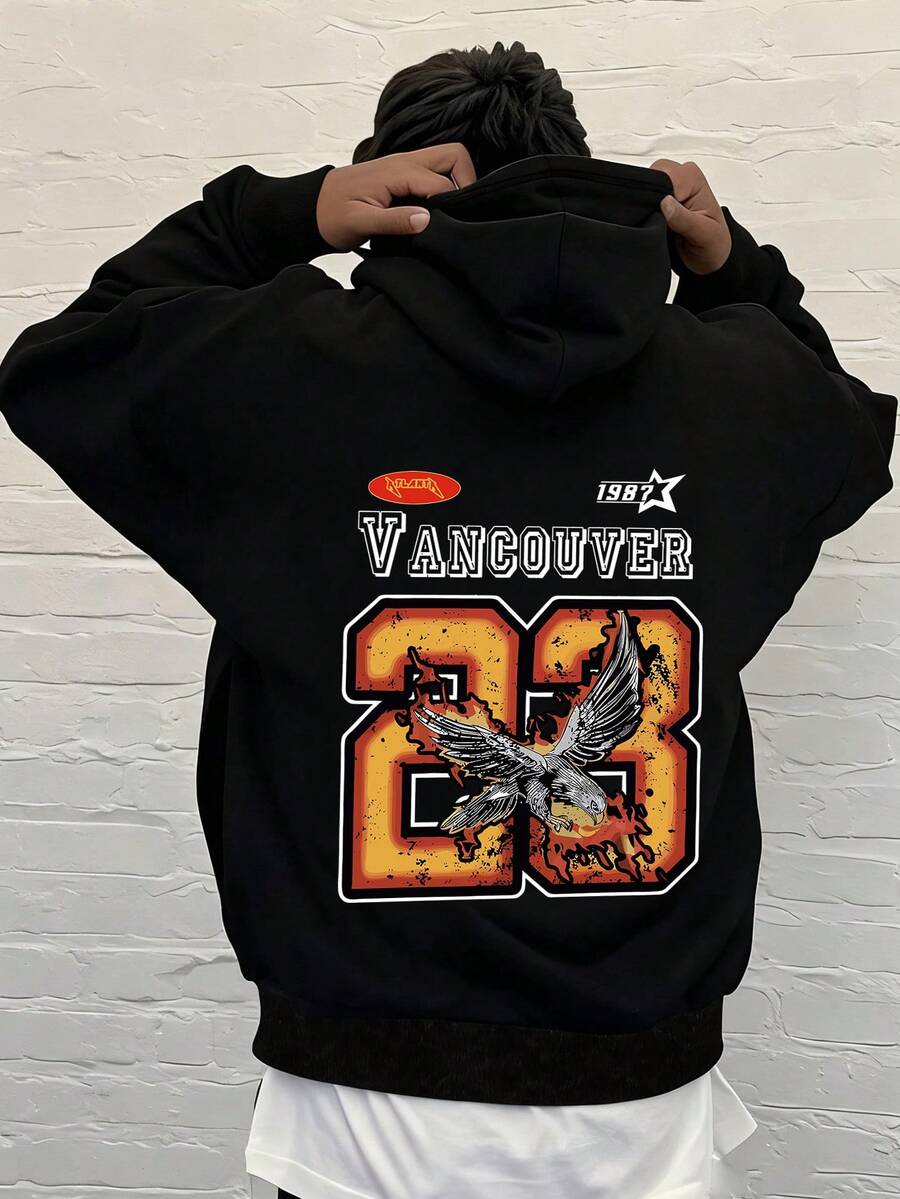 1pc Tween Boys' Casual Simple Letter Printed Hooded Jacket Long Sleeve Sweatshirt Clothes For Boys Autumn And Winter Loose Fit Suitable For Autumn/Winter, Young Student Wear