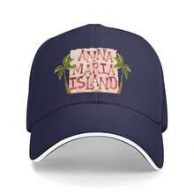 Anna Maria Island, Florida  Sea Ocean Baseball Cap - Black With Pink & White Design, Unisex Beach Hat For Men And Women, Casual Outdoor Sports Cap, Beach Accessories| Playful Design| Durable Headgear, Beach Hat - Navy Blue - View 2