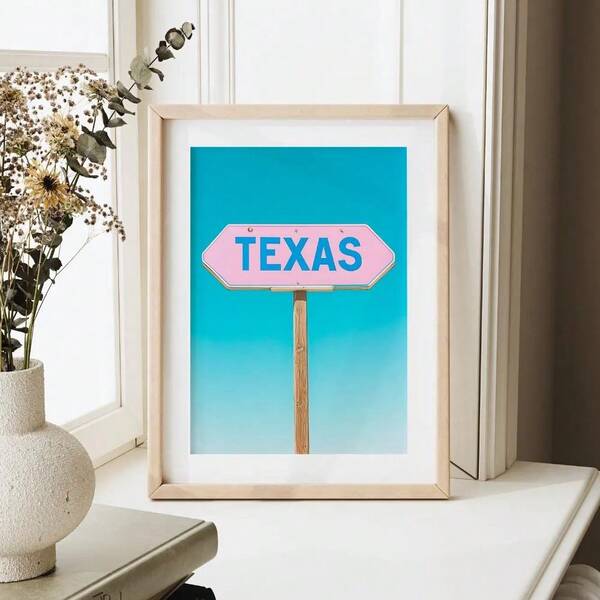 1pc Vintage Texas Sign Art, Retro Aesthetic Home Decor, Kitchen, Living Room, Dining Room Poster, Unique Style Wall Art Poster, Canvas Print, Wall Arts, Posters, Wall Art With Frame, Home Decor, Aesthetic Decor, -Canvas (Optional Frame)