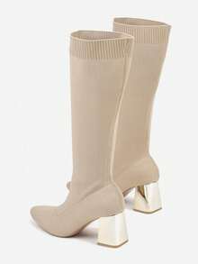 VICES Sock Boots Metallic Heel Knee-High Boots - Beige - View 6