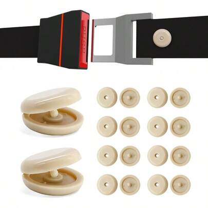 10 Sets Belt Button Stop, Plastic Belt Stop Clips Prevent From Sliding Down, No Welding Required Seatbelt Stopper Kit, Universal Car Accessories Beige