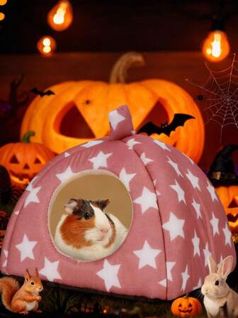 Halloween Pumpkin Star Decor Comfortable Small Animal Bed, Suitable For Hamsters|Guinea Pigs|Rabbits, Removable & Washable Small Pet House For Winter