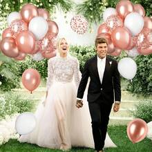 31pcs Rose Golden Confetti Latex Balloons - Party Wedding Decorations With Platinum Balloon And Ribbon - Elegant Bride Shower Accessories