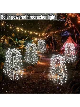 Soldriven smällare och fyrverkeriljus, bestående av 100/200 individuella LED-lampor, med 8 lägen och vattentätning utomhus - Lämplig för att dekorera innergårdar, trädgårdar, stigar, fester, camping, picknick, jul- och halloweendekorationer